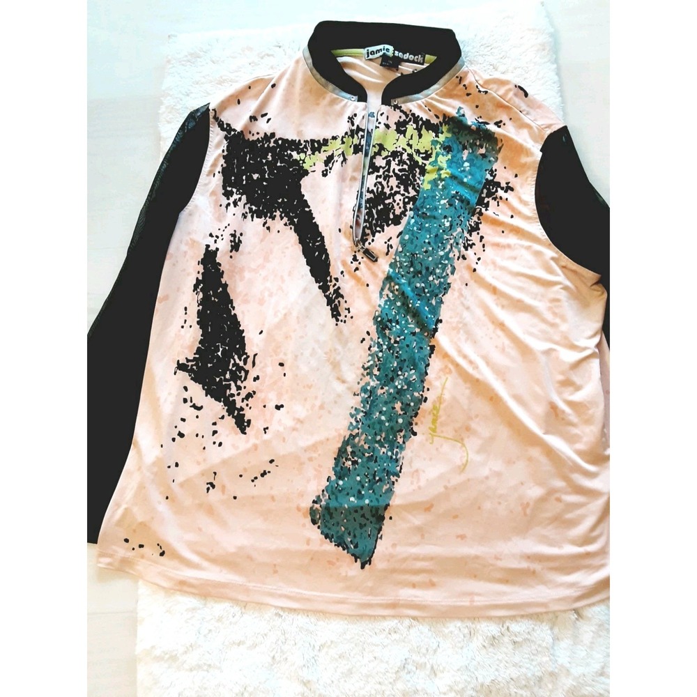 JAMIE SADOCK Women Top Activewear Polo Sz XXL Multicolor Black Mesh Long Sleeve